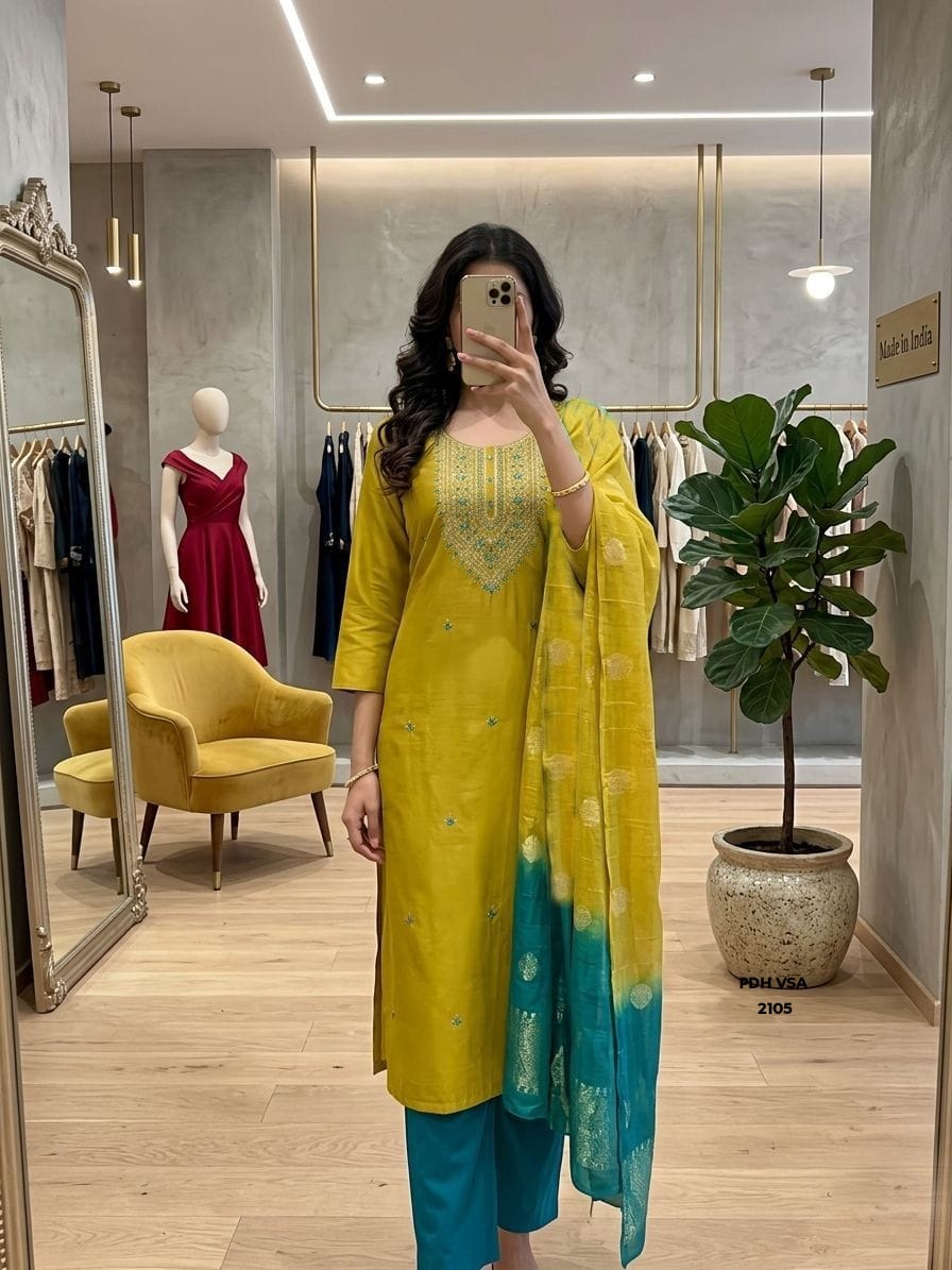 Yellow Straight Cut Kurti Set with Dupatta